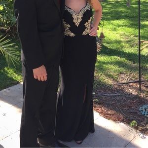 Black Prom Dress with Gold Detailing